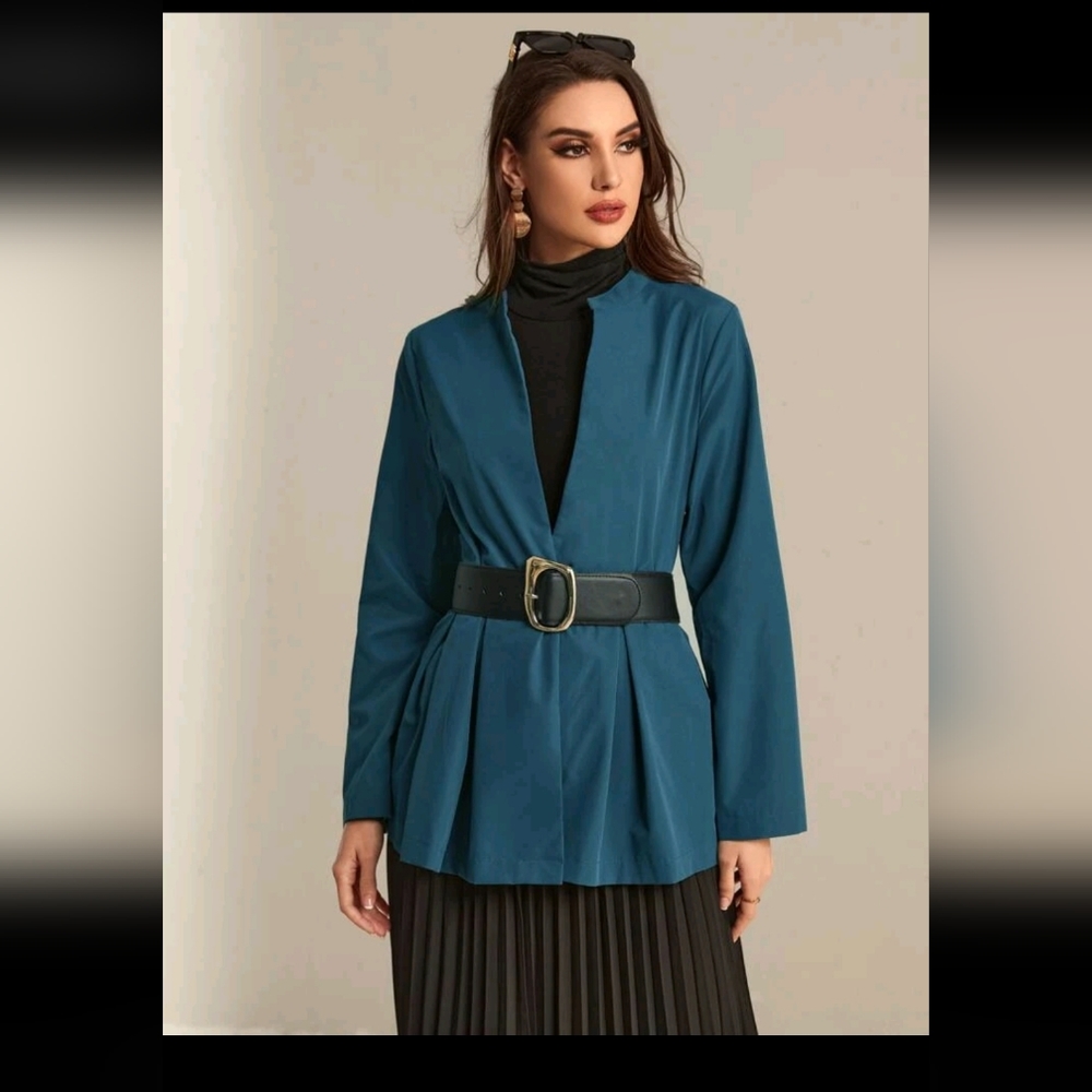 SHEIN Mulvari Pleated Hem Solid Coat Without Belt Size Medium